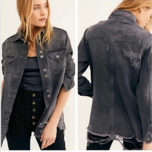 NWT Free People Moonchild Denim Shirt Jacket Sz Med
